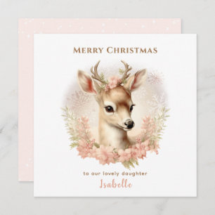 Pastel Vintage Deer Flowers Nom Carte de Noël