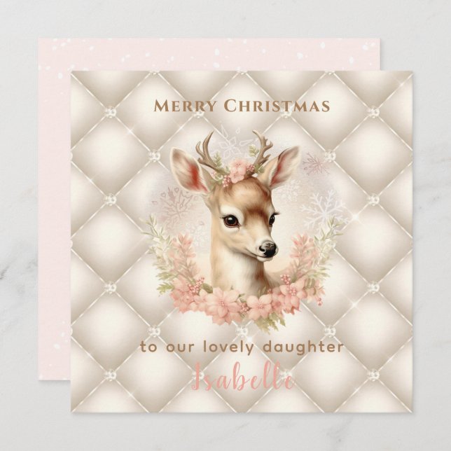 Pastel Vintage Deer Luxe Nom Carte de Noël (Devant / Derrière)