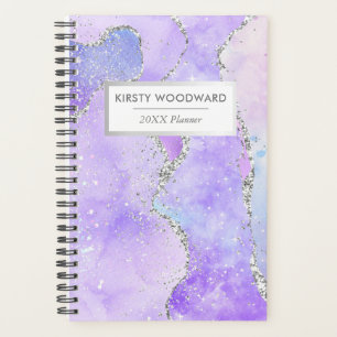 Pastel Violet & Blanc Faux Paillettes Argent Agate