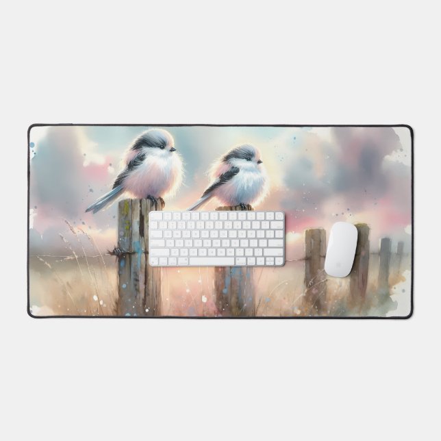 Pastel Watercolor Birds Fencepost Sunset (Clavier et souris)
