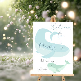 Pastel Watercolor Blue Green Whale Baby shower