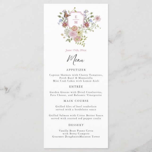 Pastel Watercolor Fleur sauvage Menu Mariage (Devant)
