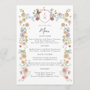 Pastel Watercolor Fleur sauvage Menu Mariage