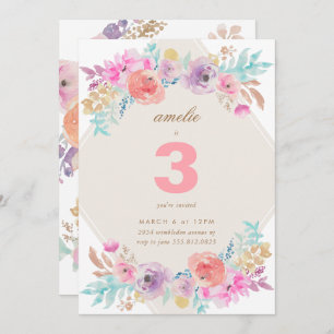 Pastel Watercolor Flowers Invitation Anniversaire
