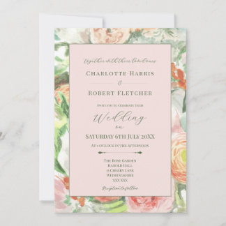 Pastel Watercolour Flower Wedding Invitation