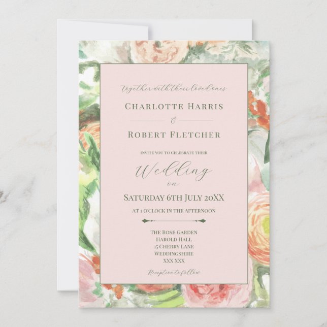 Pastel Watercolour Flower Wedding Invitation (Devant)