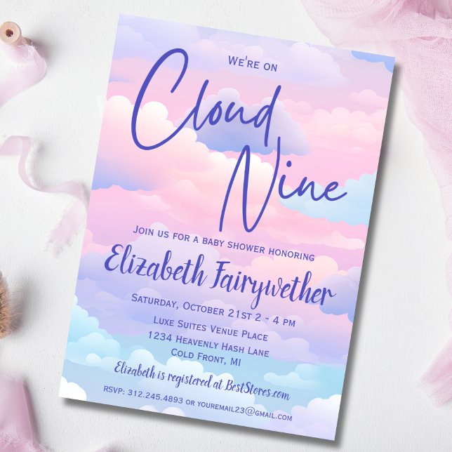 Pastel We're On Cloud 9 Baby shower Invitation (Créateur téléchargé)