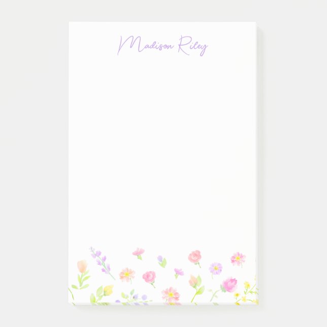 Pastel Wildflower Personalized Lilac Post-It Notes (Devant)