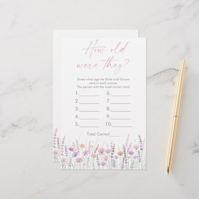 Pastel Wildflowers How Old Were They Bridal Game (Devant/Arrière en situation)