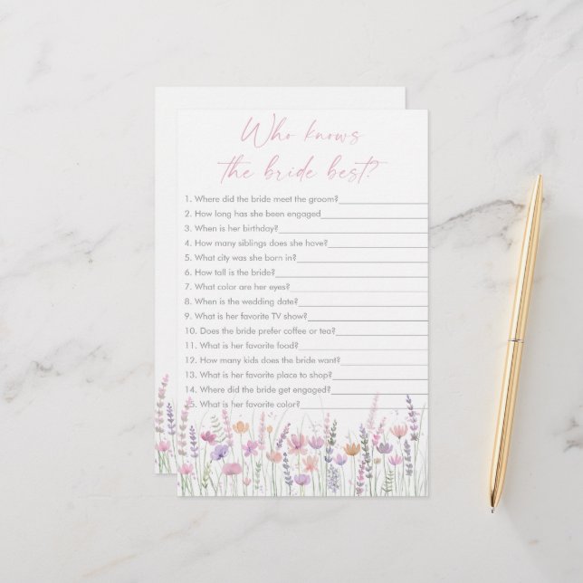 Pastel Wildflowers Who Knows the Bride Best Game (Devant/Arrière en situation)