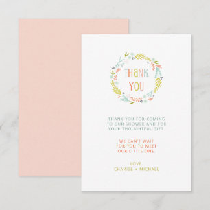 Pastel Wreath baby shower merci note