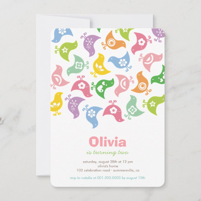 Pastels Retro Chicks Fille Invitation de fête d'an (Devant)