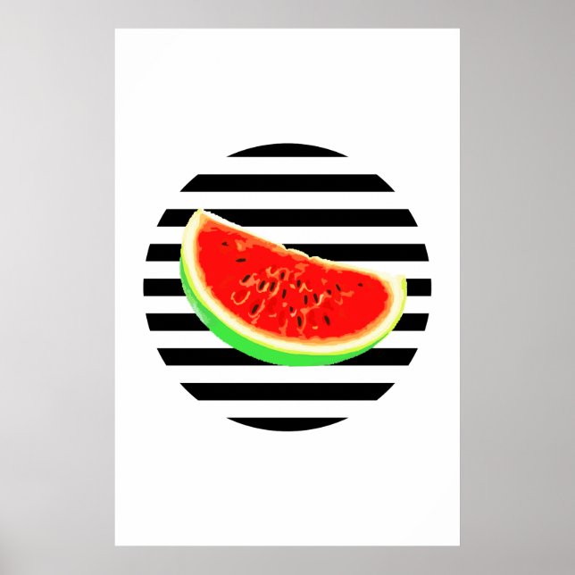 pastèque, affiche, affiche d'été, rayures noires, (Devant)