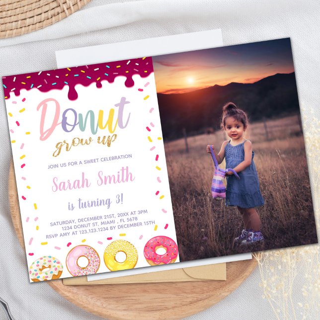 Pastil Color Donut Invitations d'anniversaire avec (Pastil Color Donut Birthday Invitations with photo)