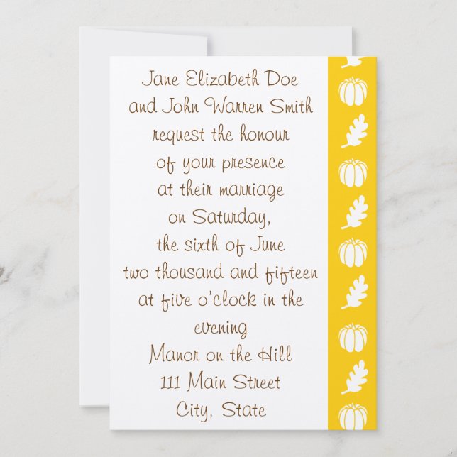 Patch citrouille en Faire-part de mariage jaune (Devant)