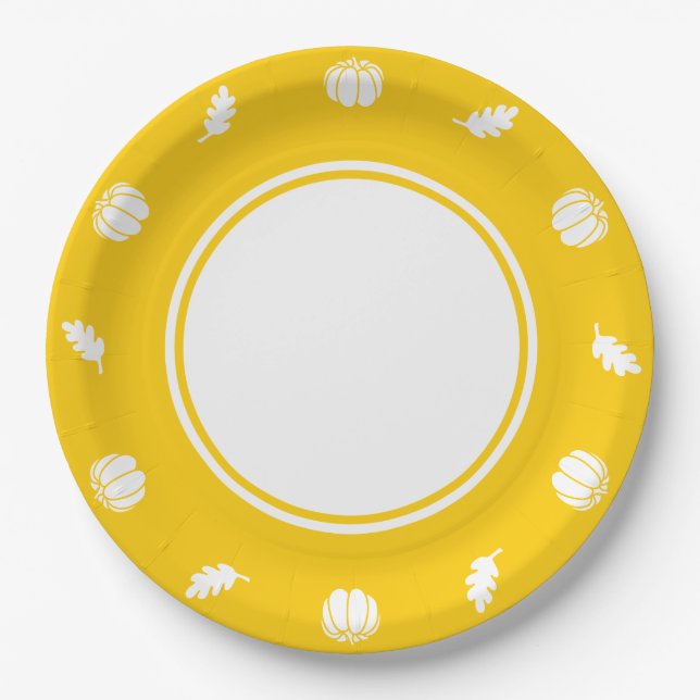 Patch de citrouilles sur assiette en papier jaune (Devant)