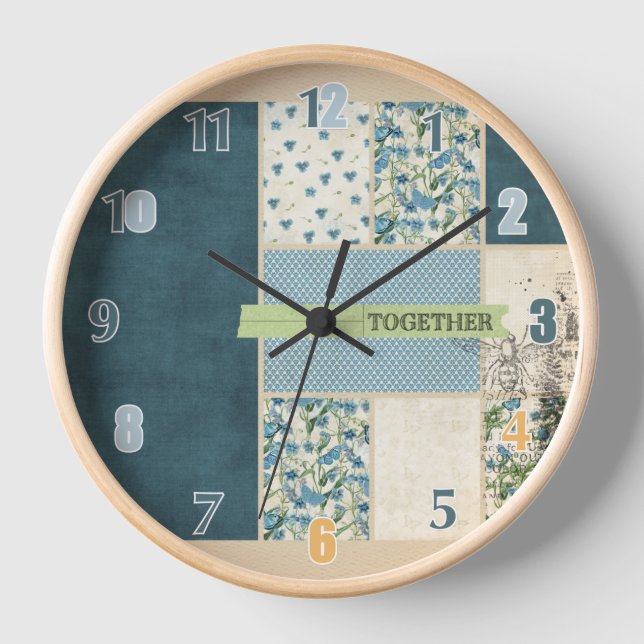 Patchwork Bleu Ensemble Mur Horloge (Recto)
