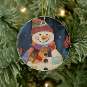 Patchwork coloré Snowman Ornement de Noël