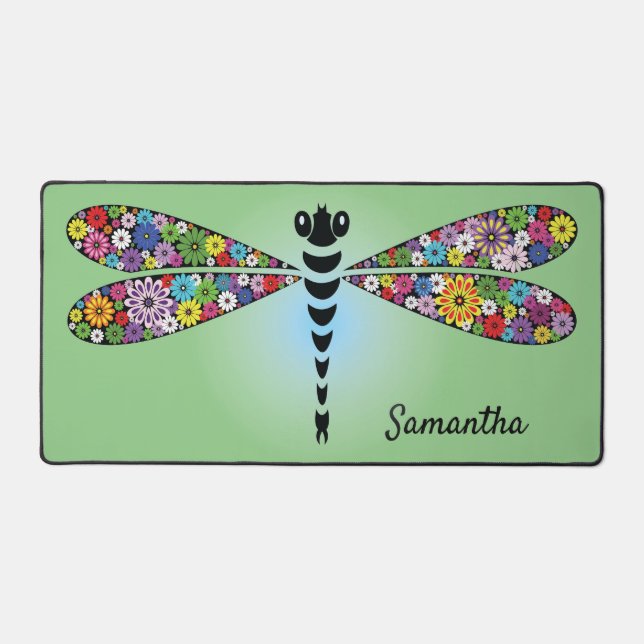 Patchwork Dragonfly Damselfly Design Desk Mat (Recto)