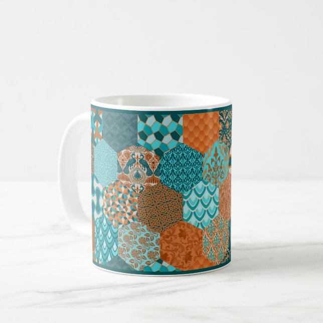 Patchwork en cuivre et en turquoise - Mug à l'air  (Devant gauche)