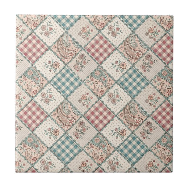 Patchwork Gingham & Paisley à carreaux brodés Art (Devant)