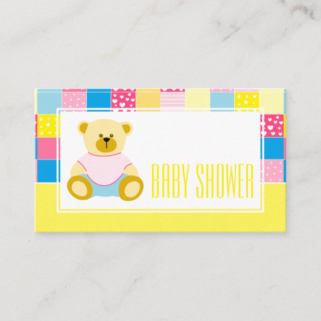 Patchwork Gold Bear, Baby shower Billet Invitation (Devant)