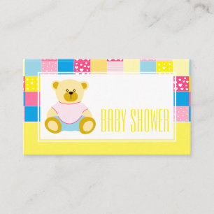 Patchwork Gold Bear, Baby shower Billet Invitation