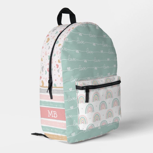 Patchwork Hearts Rainbow Girls Sac à dos (Coin arrière gauche)