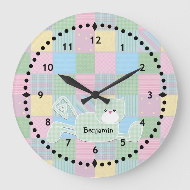 Patchwork Kitty Nursery Horloge murale (Recto)