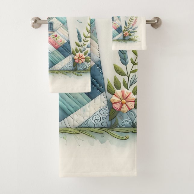 Patchwork Lighthouse Coastal Floral Scene (En situation)