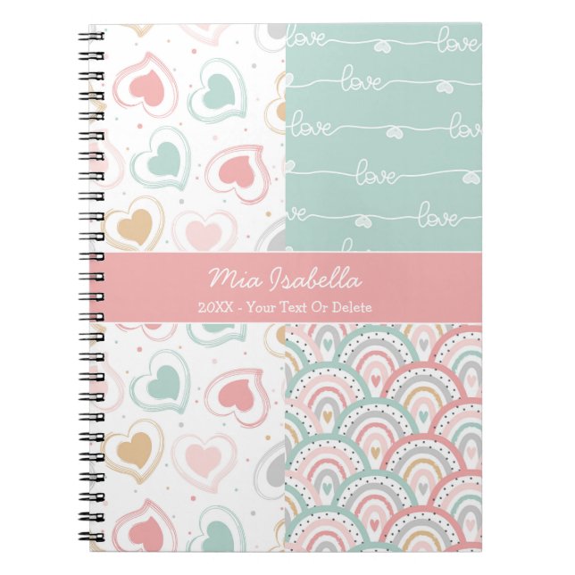 Patchwork Love Hearts Rainbow Pastel - Cahier (Devant)