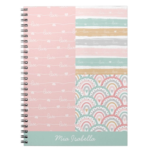 Patchwork Love Hearts Rainbow Pastel Carnet (Devant)