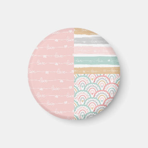 Patchwork Love Hearts Rainbow Pastel Magnet