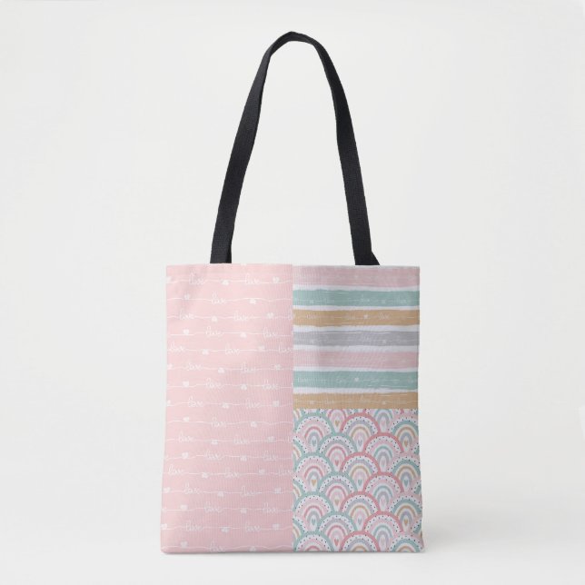 Patchwork Love Hearts Rainbow Pastel Sac fourre-to (Devant)