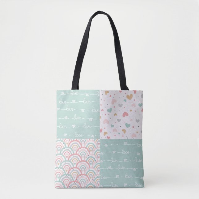 Patchwork Love Rainbow Pastel Hearts Sac fourre-to (Devant)