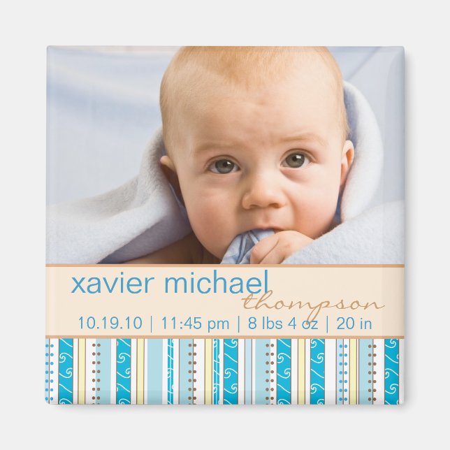 Patchwork Motif Baby Boy Photo Magnet (Devant)