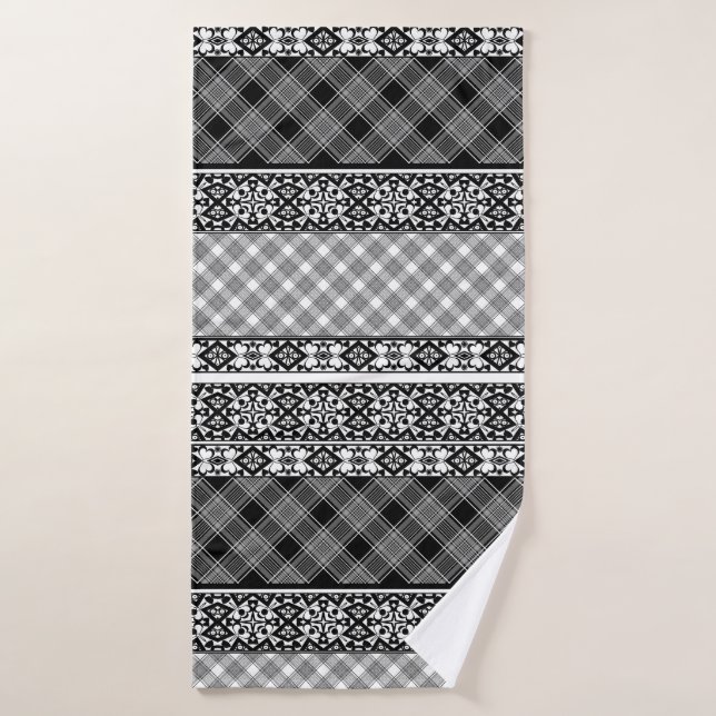 Patchwork rayé noir et blanc avec dentelle (Serviette de bain)