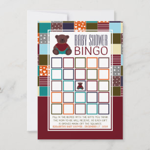 Patchwork Teddy Bear, Baby shower Bingo