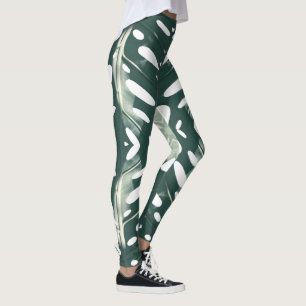 Pâte funky Pale Green Leaf Imprimer Leggings