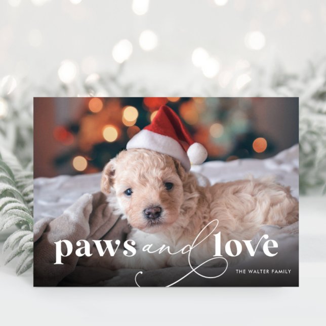 Pâtes & Amour Carte de vacances pleine photo (Paws and Love Full Photo Christmas Card)