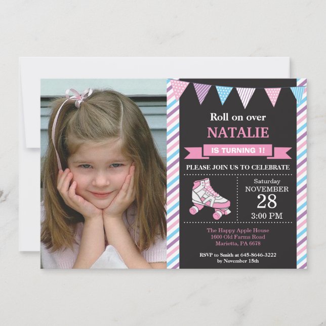 Patinage à rouleaux Invitation Anniversaire Fête d (Devant)