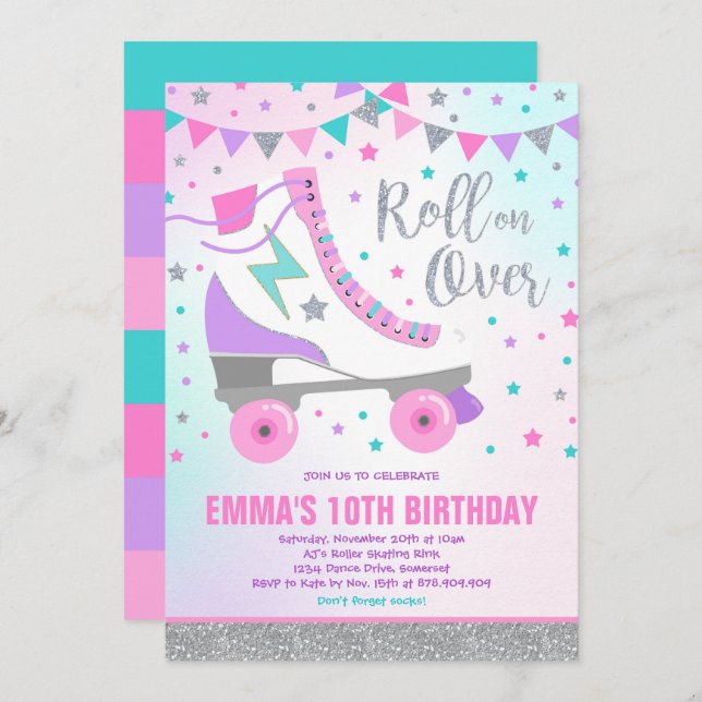 Patinage à rouleaux Invitation Anniversaire Patina (Devant / Derrière)