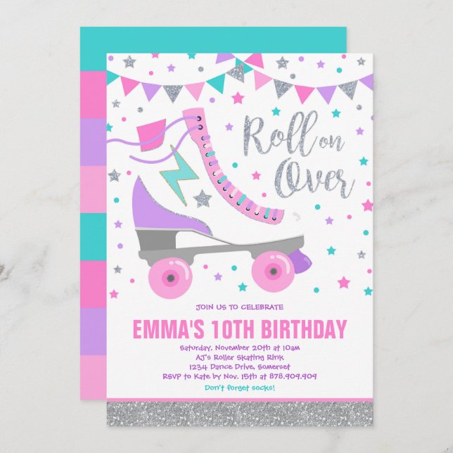 Patinage à rouleaux Invitation Anniversaire Patina (Devant / Derrière)