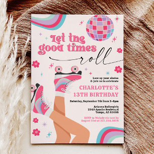Patinage à rouleaux Invitation Anniversaire Retro 