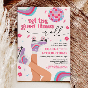 Patinage à rouleaux Invitation Anniversaire Retro 