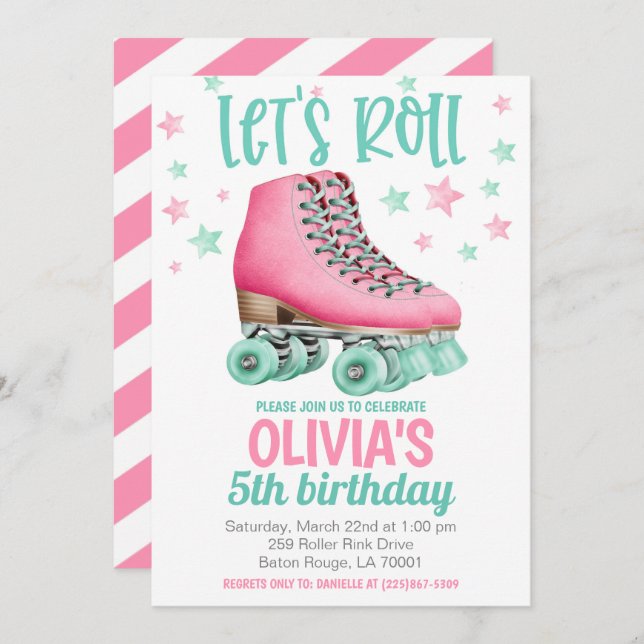 Patinage à rouleaux Invitation fête d'anniversaire (Devant / Derrière)