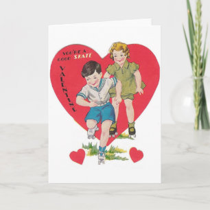 Patinage à rouleaux Retro Carte Saint-Valentin