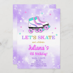 Patinage à rouleaux violet Invitation Anniversaire
