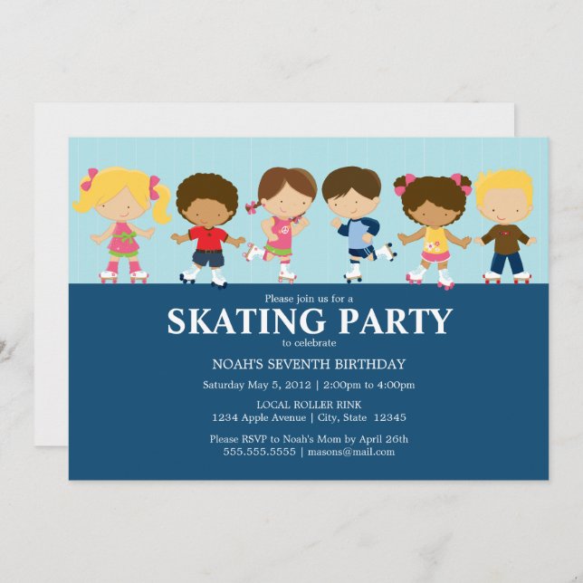 Patinage de garçons/filles| Invitation de fête d'a (Devant / Derrière)