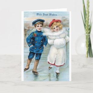 Patinage de glace de fille de garçon de carte de